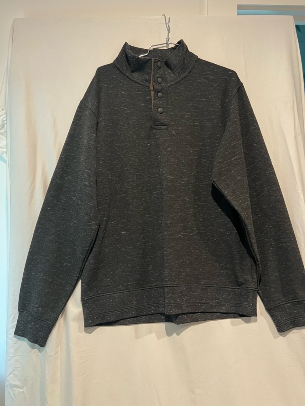 Orvis Heather Charcoal Snap Neck Pullover Large Casual Knit Sweatshirt